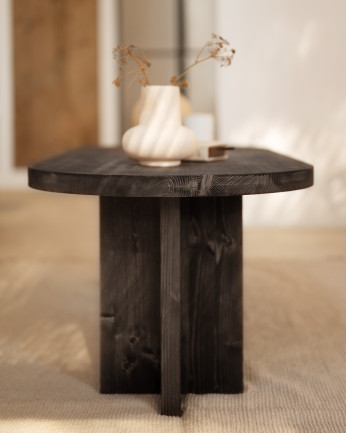 Mesa de centro de madeira maciça preta 120x40cm