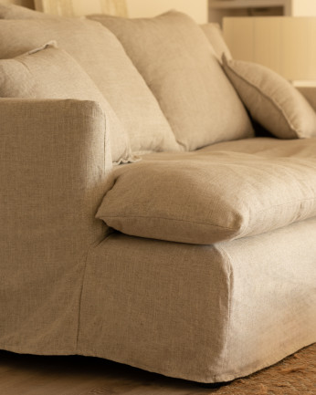 Sofá de fundo médio em algodão e linho bege com capas removíveis vários tamanhos