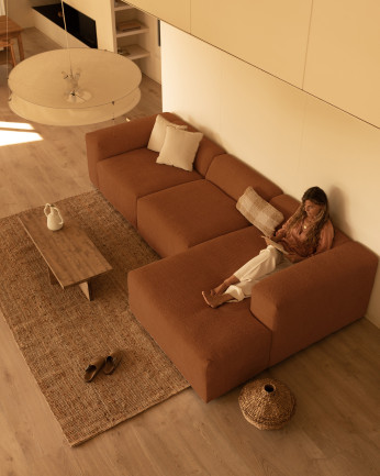 Sofá de 3 módulos com chaise longue bouclé cor cobre 330x172cm