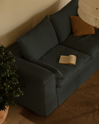 Sofá de linho com capa removível em azul vários tamanhos