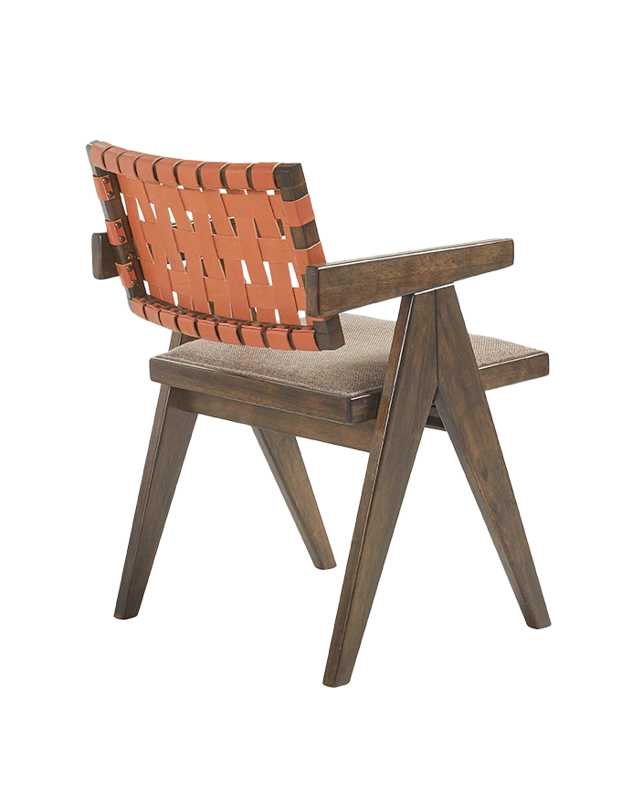Cadeira de madeira maciça com encosto trançado em tom de nogueira de 80 cm
