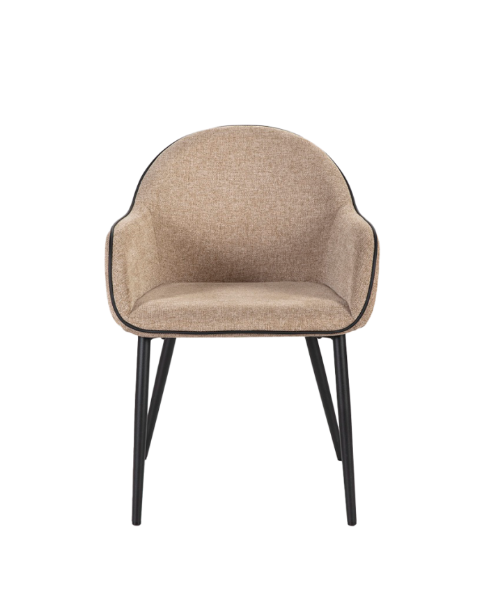 Cadeira de tecido marrom com pernas de metal preto de 83cm