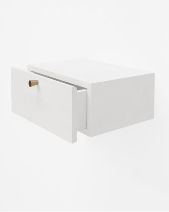 Mesa de cabeceira flutuante de madeira maciça com puxador branco de 40 cm