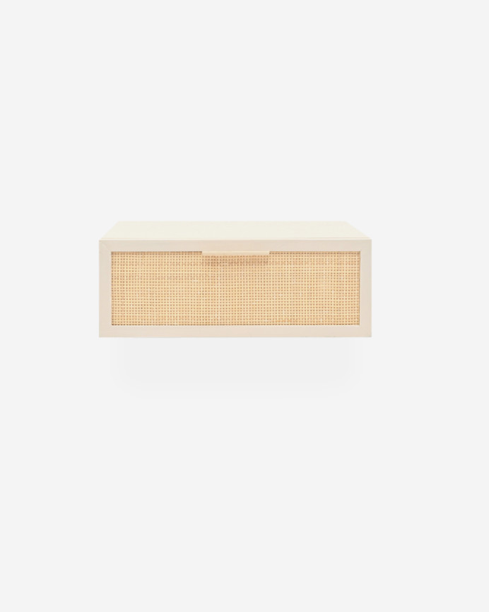 Mesa de cabeceira flutuante bege de madeira maciça 15x40cm