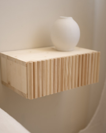 Mesa de cabeceira flutuante de madeira maciça 40 cm em tom natural