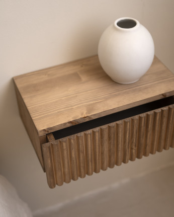 Mesa de cabeceira flutuante de madeira maciça de 40 cm em tom carvalho escuro