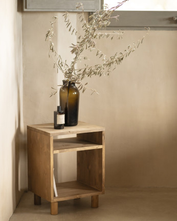  Mesa de cabeceira em madeira maciça tom carvalho escuro 505x32cm