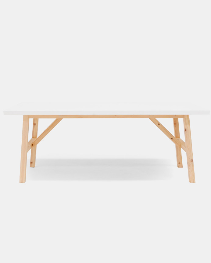 Mesa de jantar em madeira maciça em tom branco de vários tamanhos