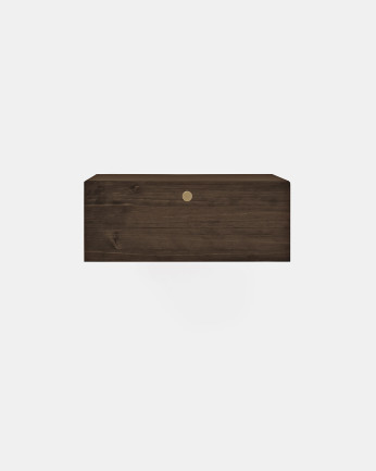 Mesa de cabeceira flutuante de madeira maciça com puxador de 40 cm em tom de nogueira