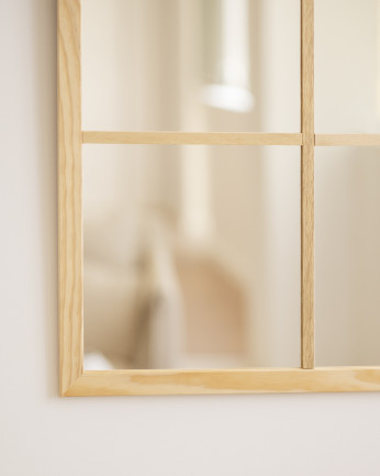 Espelho de parede retangular tipo janela em madeira 90x60cm
