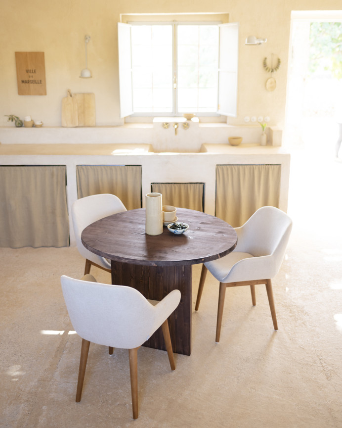 Mesa de jantar de madeira maciça em tom nogueira de 100 cm