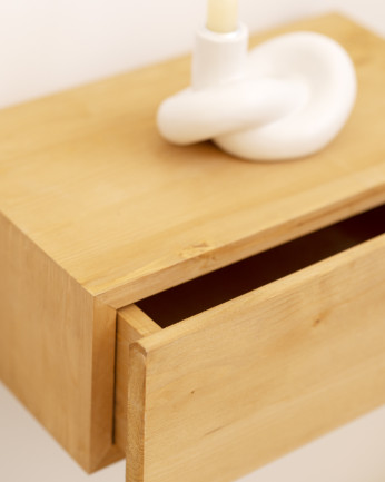 Mesa de cabeceira flutuante de madeira maciça em tom azeitona de 40 cm 