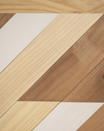 Cabeceira de madeira maciça estilo étnico em carvalho escuro tons naturais e brancos 80x165cm