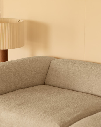 Sofá curvo de 3 módulos com chaise longue bouclé cinza claro 320x172cm