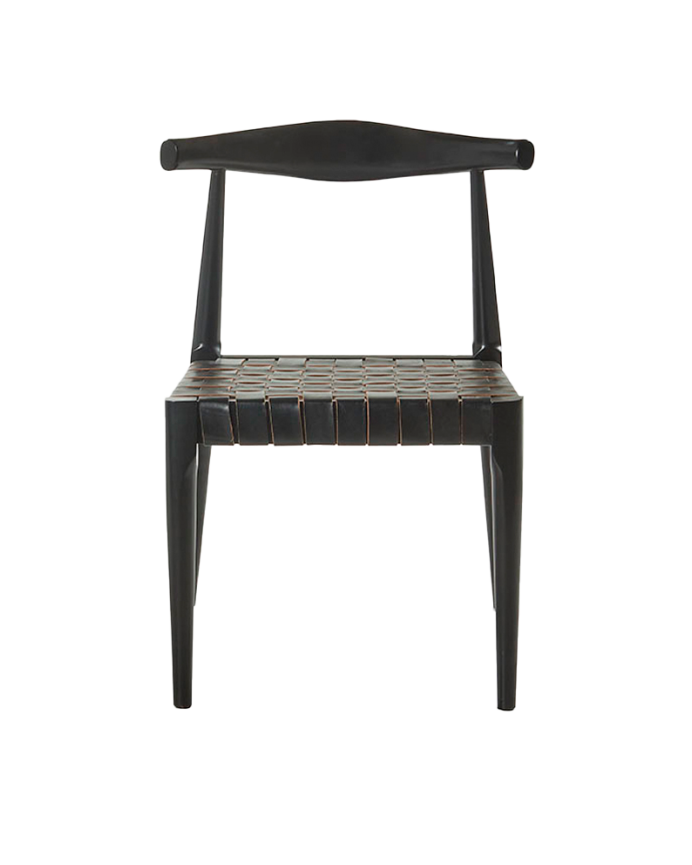 Cadeira de madeira maciça com assento trançado preto e pernas pretas de 77cm