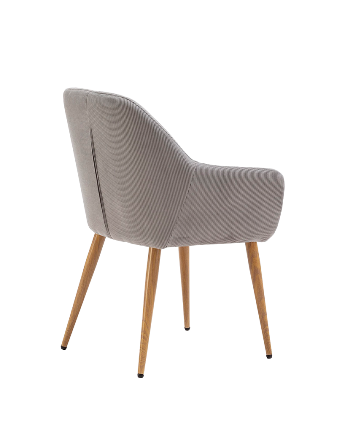  Cadeira de veludo cotelê cinza com pernas de metal em tom carvalho de 91 cm