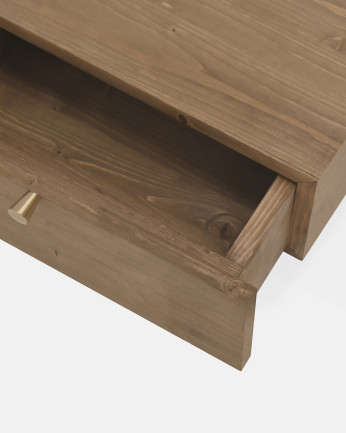 Mesa de cabeceira flutuante de madeira maciça com puxador em tom carvalho escuro de 40 cm