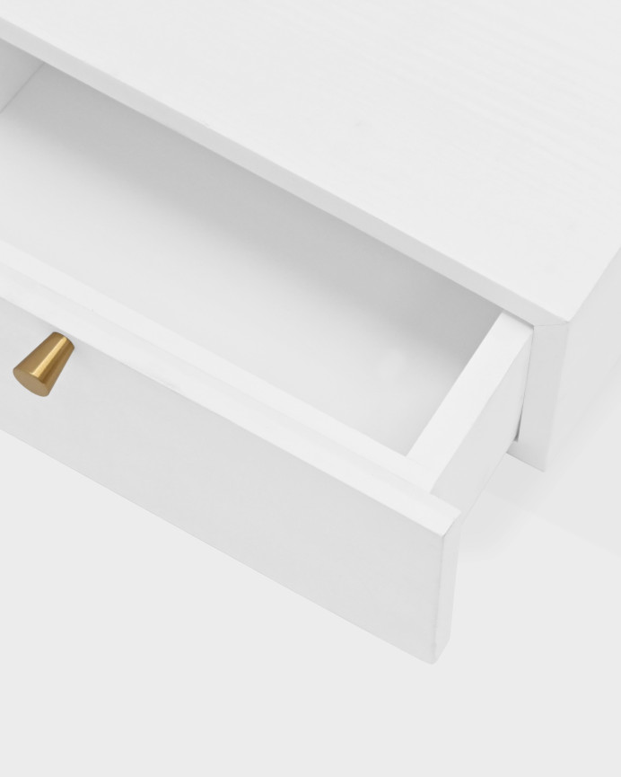 Mesa de cabeceira flutuante de madeira maciça com puxador branco de 40 cm