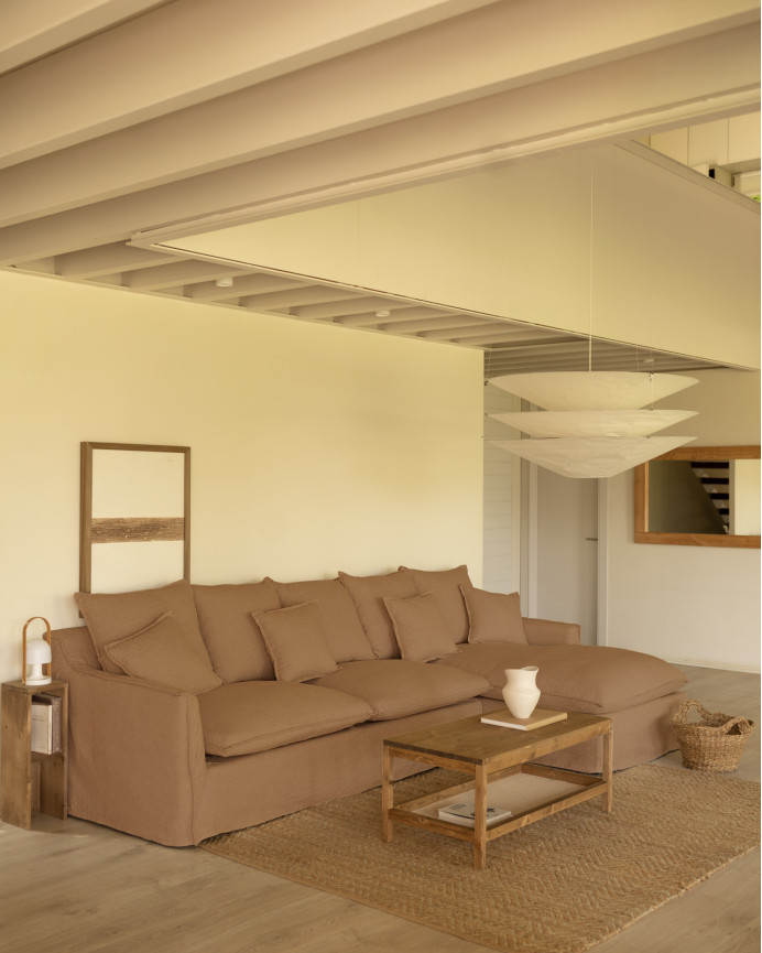 Capa para sofá com chaise longue direito em algodão e linho cor telha de várias medidas
