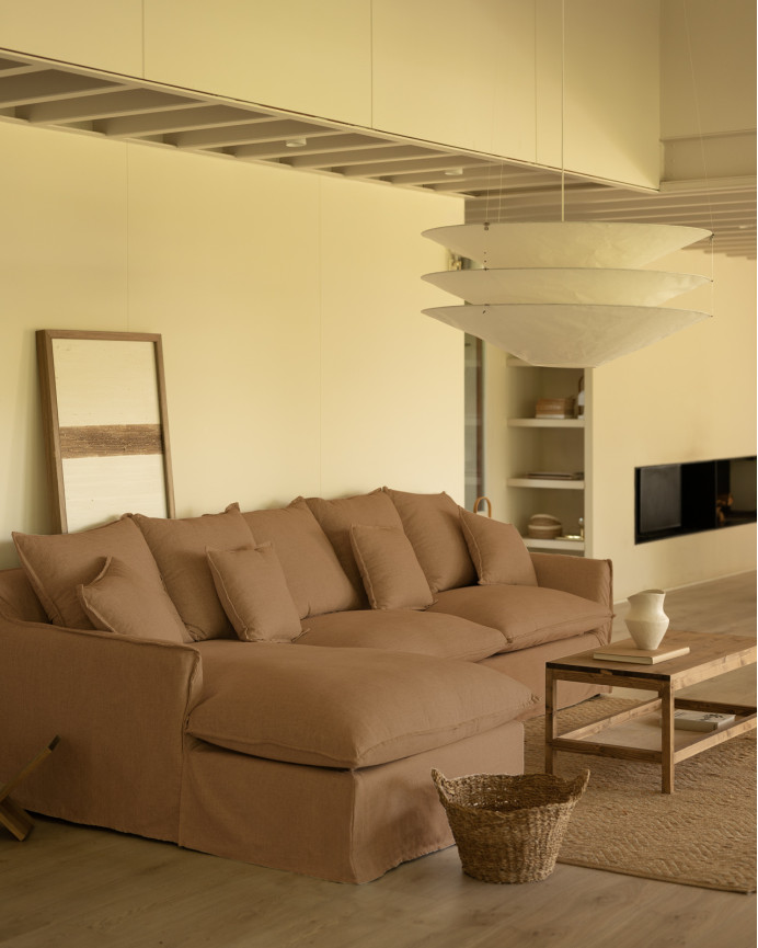 Capa para sofá com chaise longue esquerdo em algodão e linho cor telha em várias medidas
