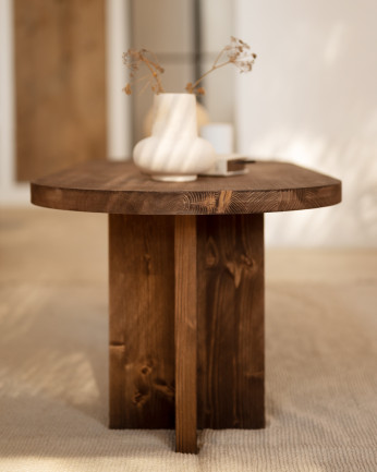 Mesa de centro de madeira maciça tom nogueira 120x40cm
