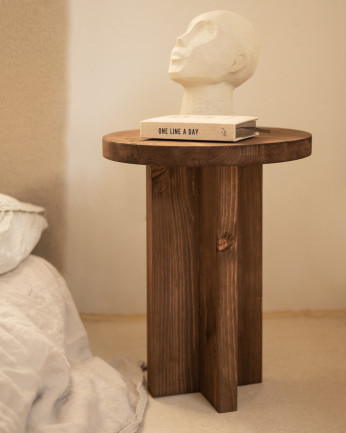 Mesa de cabeceira em madeira maciça tom nogueira 45x35cm