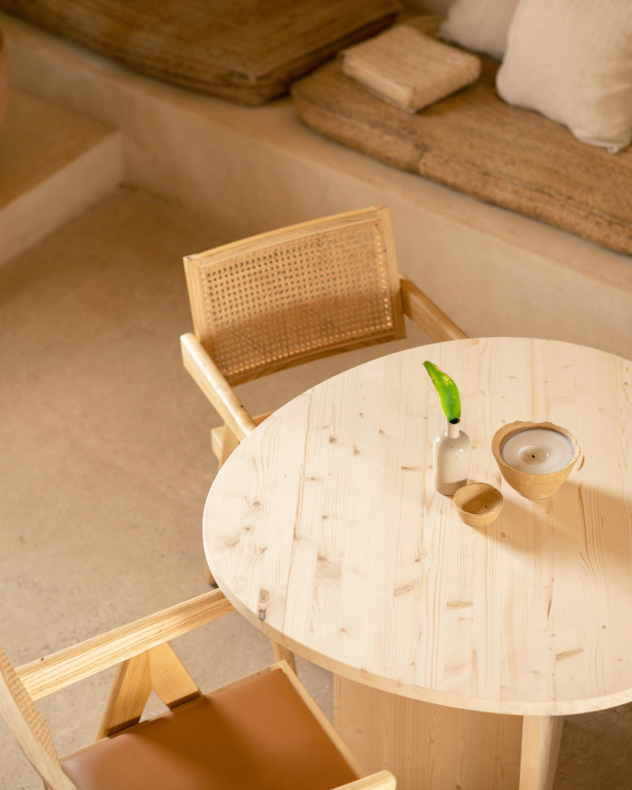 Mesa de jantar de madeira maciça em tom natural de 100 cm