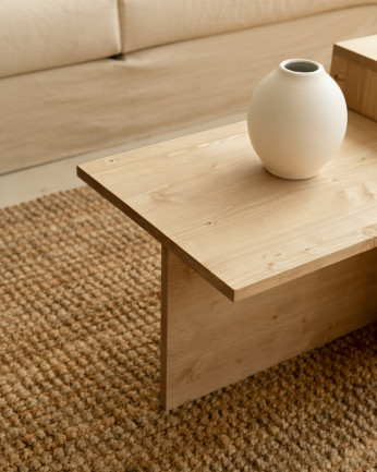 Mesa de centro de 2 peças em madeira maciça tom carvalho médio 100x446cm