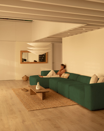 Sofá 4 módulos com chaise longue bouclé verde 420x172cm