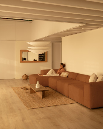 Sofá de 4 módulos com chaise longue bouclé cor cobre 420x172cm