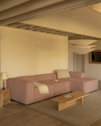 Sofá de 3 módulos com chaise longue bouclé rosa 330x172cm