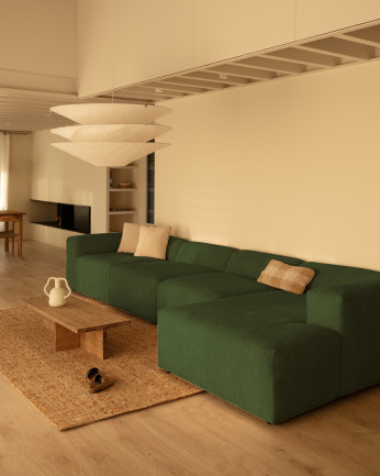 Sofá 4 módulos com chaise longue bouclé verde 420x172cm