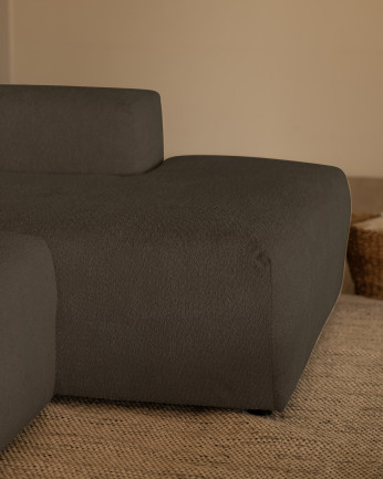 Sofá curvo de 4 módulos com chaise longue bouclé cinza escuro 410x172cm