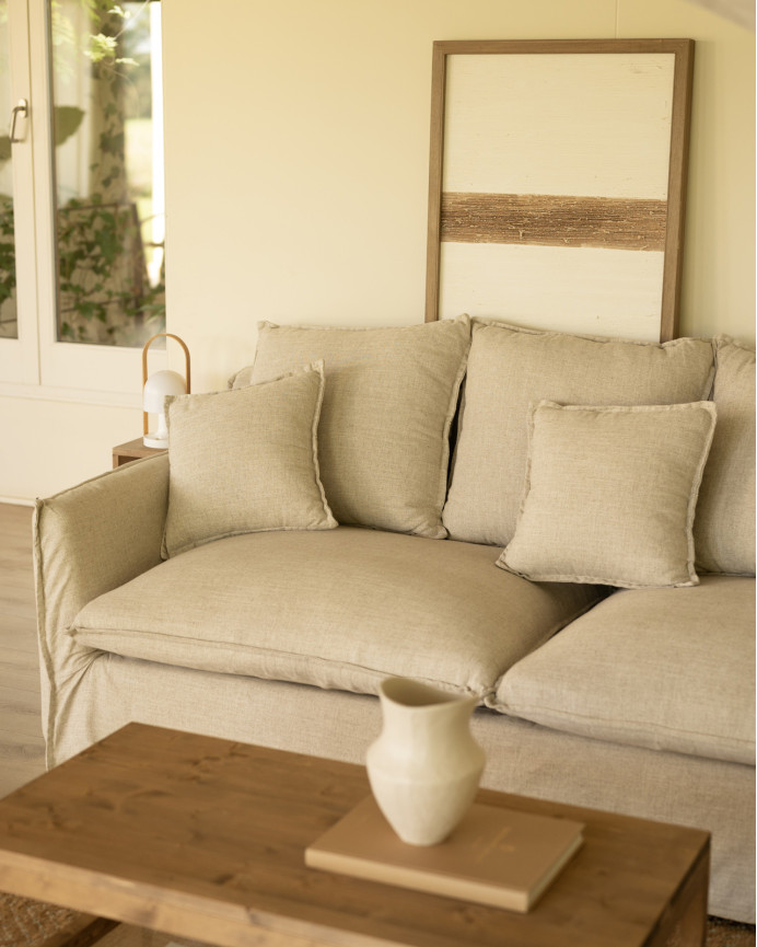Capa para sofá com chaise longue direito de algodão e linho na cor bege de várias medidas