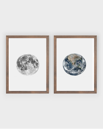 Pack de 2 Láminas decorativas da Lua e da Terra