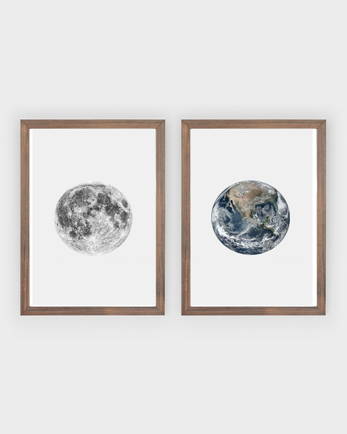 Pack de 2 Láminas decorativas da Lua e da Terra