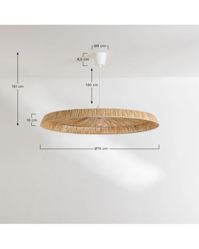 Candeeiro suspenso em ráfia e ferro Ø74 cm