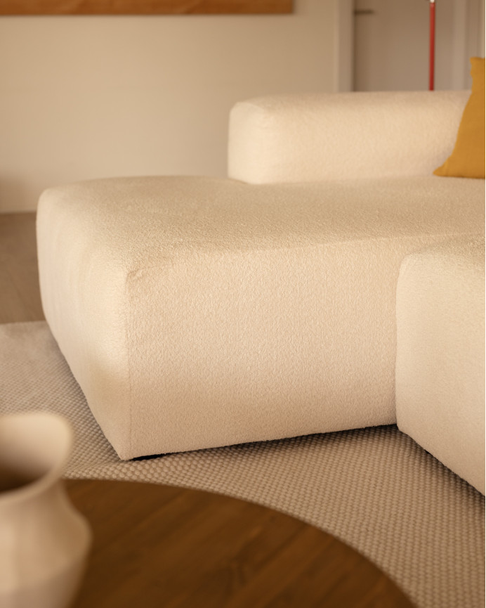 Sofá curvo de 4 módulos com chaise longue bouclé branco 410x172cm