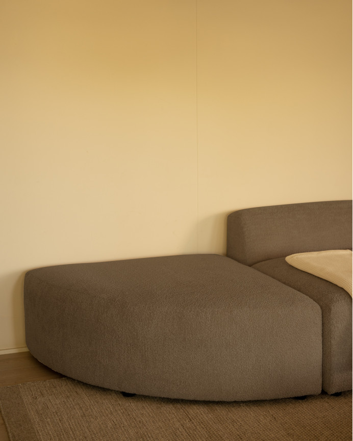 Sofá curvo de 3 módulos com chaise longue bouclé marrom 320x172cm