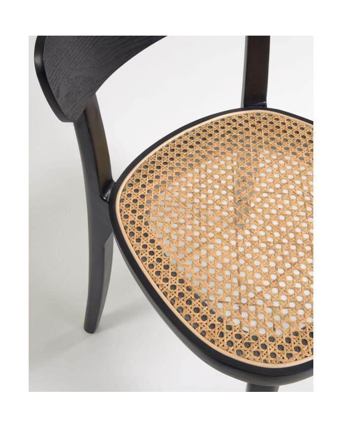 Cadeiras em madeira de faia com folheado de freixo e assento em rattan estilo cannage tom preto 75x44cm