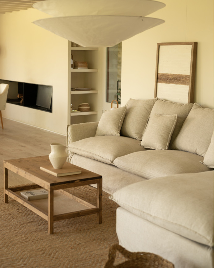 Capa para sofá com chaise longue direito de algodão e linho na cor bege de várias medidas