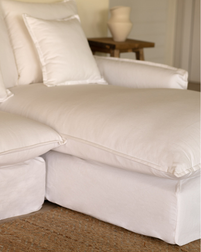 Capa para sofá com chaise longue direito de algodão e linho na cor branca em várias medidas