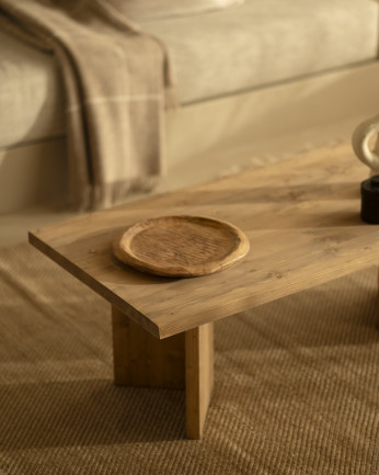 Mesa de centro de madeira maciça em tom carvalho escuro 120x50 cm