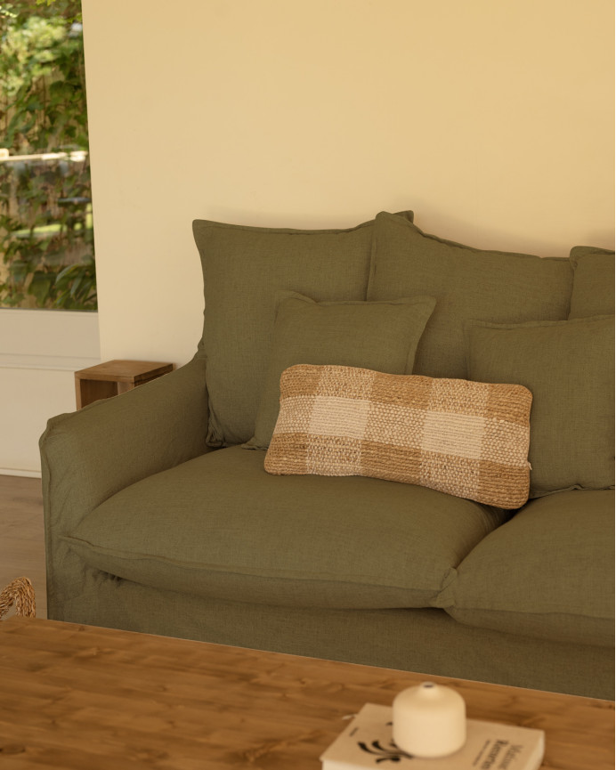 Sofá verde de algodão e linho com capa removível vários tamanhos