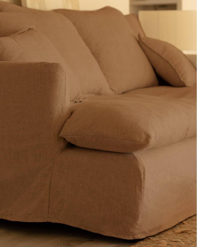 Sofá de fundo médio em algodão e linho com capas removíveis na cor azulejo vários tamanhos