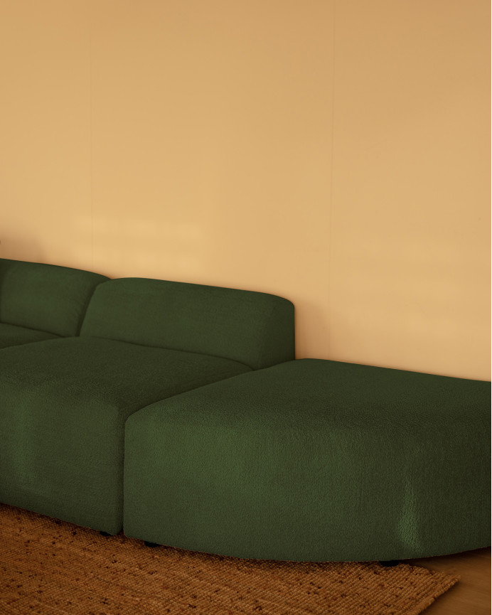 Sofá curvo de 4 módulos com chaise longue bouclé verde 410x172cm