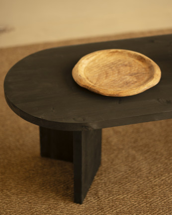 Mesa de centro preta de madeira maciça de 120 cm