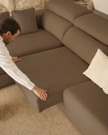 Sofá com chaise longue de cor marrom-taupe em várias medidas