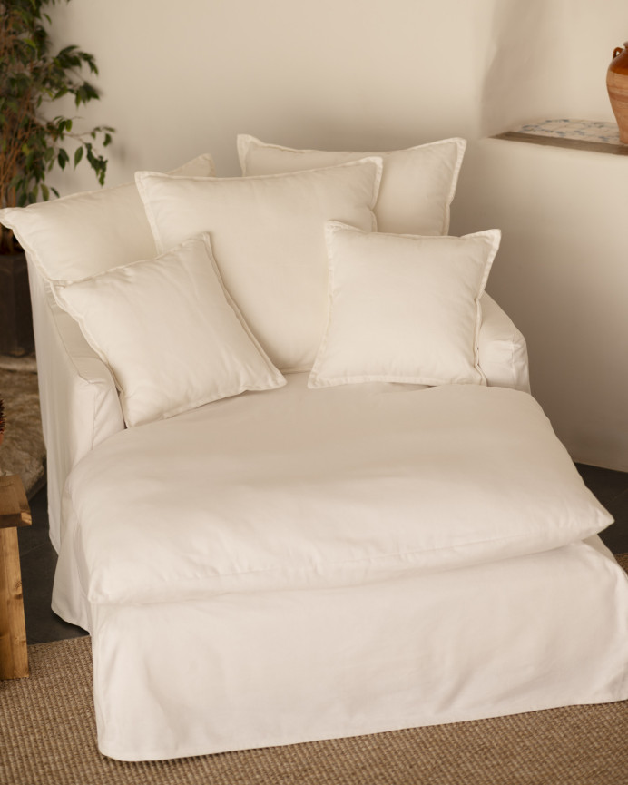 Sofá em algodão e linho de cor branca de 115x170cm