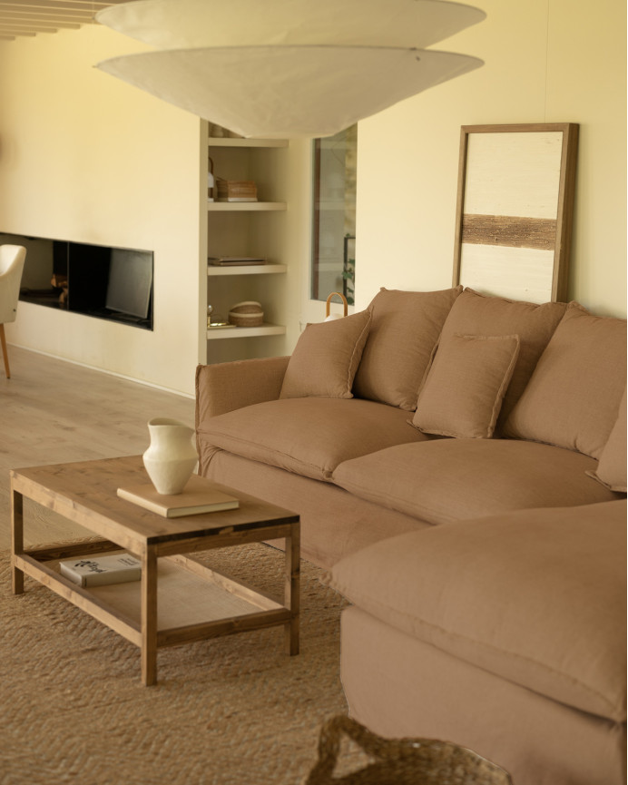 Capa para sofá com chaise longue direito em algodão e linho cor telha de várias medidas